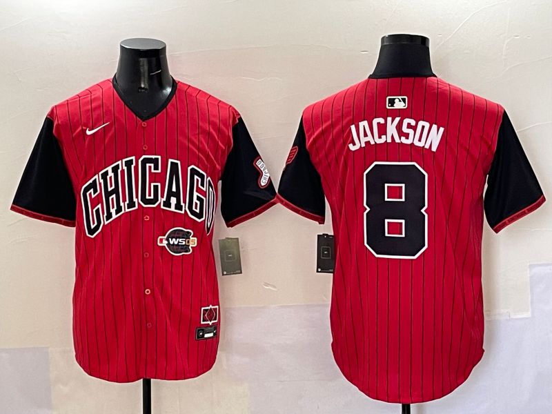 Men Chicago White Sox #8 Jackson Red Stripe Joint Name Nike 2025 MLB Jersey style 7->chicago white sox->MLB Jersey